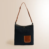Leather Pocket Tote-Dark Blue