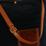 Leather Pocket Tote-Dark Blue