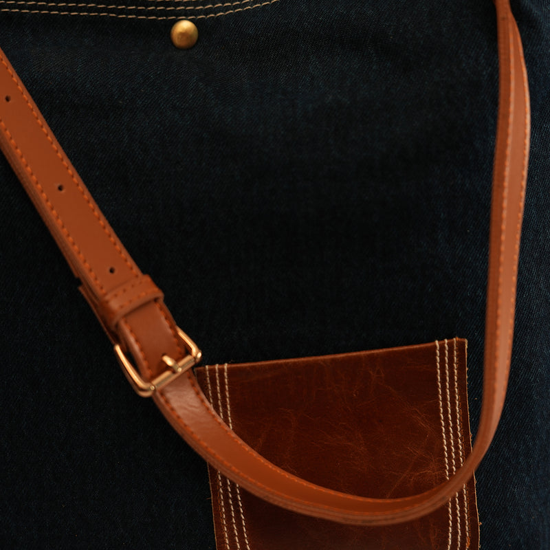 Leather Pocket Tote-Dark Blue