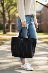 Stripe-Luxe Denim Tote (Black)
