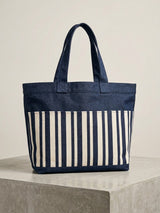Stripe-Luxe Denim Tote